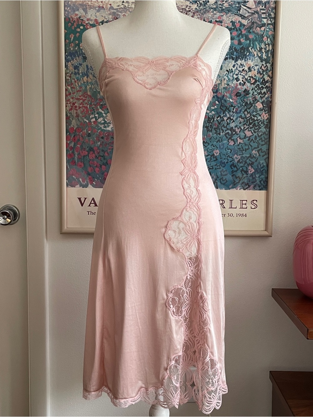 Vintage Valisere Lace Slip Dress Medium Blush Pink Parisian Coquette Chic Bridal - Picture 2 of 14